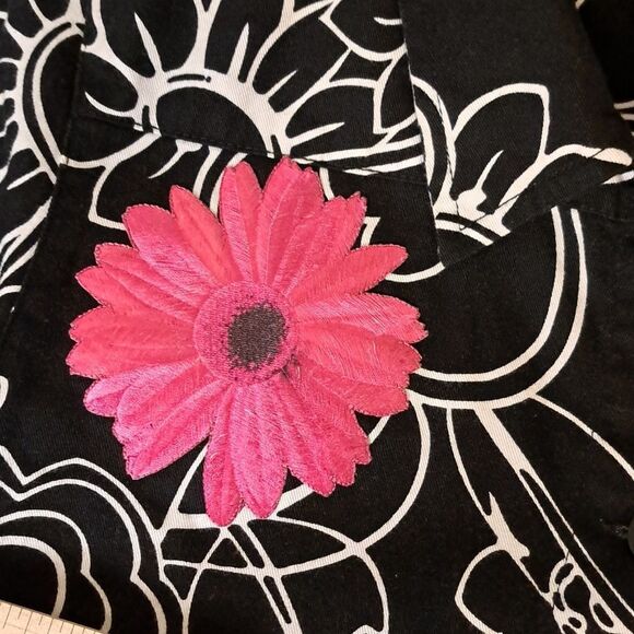 Krazy Kat Floral Black and White Blazer Jacket with Pink Accents size small - Picture 6 of 8